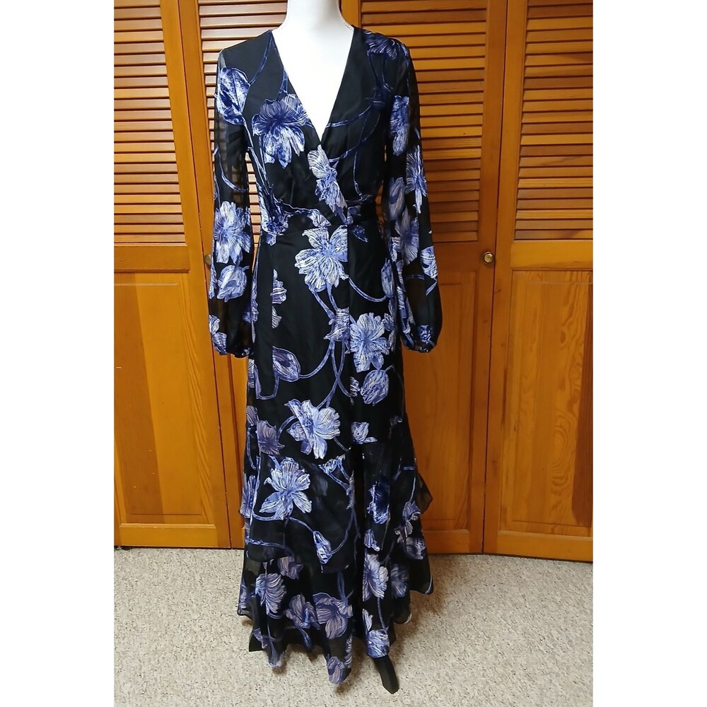 Hutch Genevieve Women's Blue Black Maxi Party Cocktail Wrap Dress Size XS 11492 - Picture 2 of 16